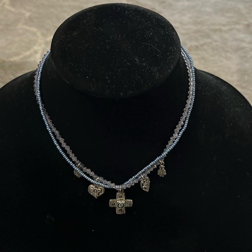 Express blue double breaded necklace with 5 pendants